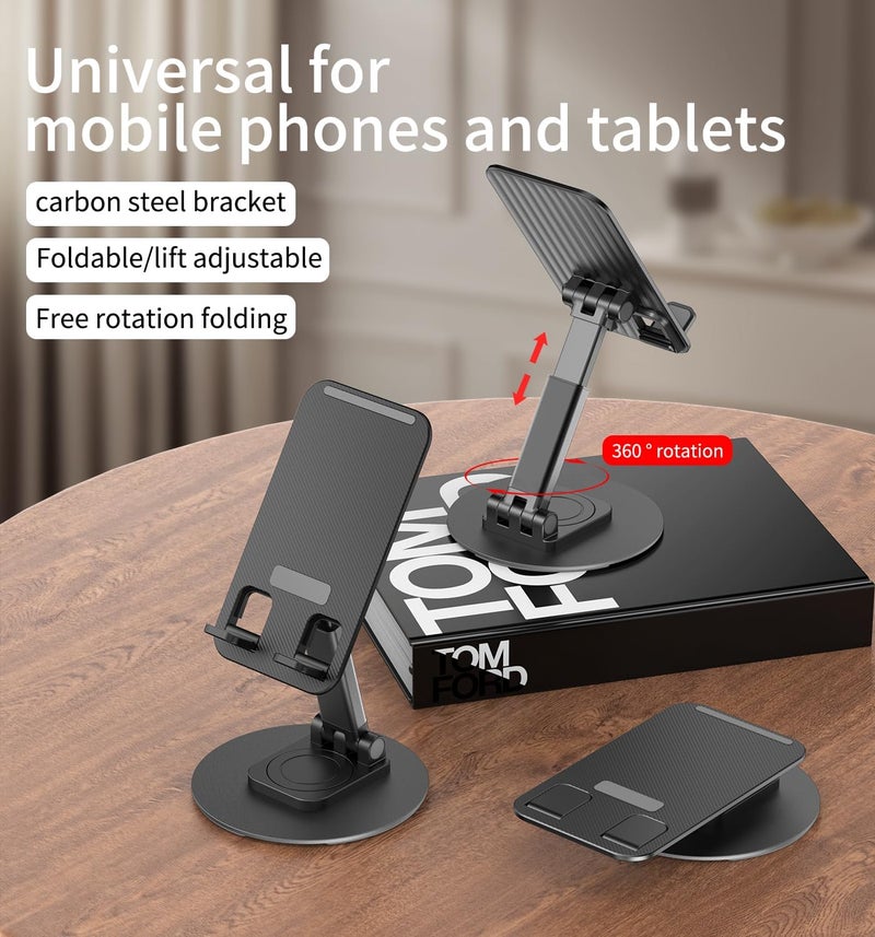 CXTX 360° Degree Rotating Mobile Phone Holder,Fully Adjustable Foldable Desktop Phone Holder Stand Base,Foldable Desktop Cell Phone Stands for iPhone17 16 15 Pro Max Plus iPad Samsung (K39B-black) - Image 2